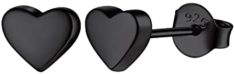 FOCALOOK Ohrstecker Silber 925 Damen Schwarze Ohrringe Herz Ohrringe Silver Earrings Piercing Ohr Medizinische Ohrstecker Earrings Accessoire Ohrschmuck