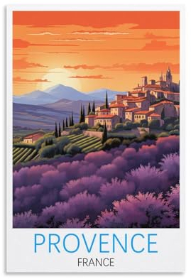 Vintage-Reiseposter, Motiv: Provence-Frankreich, 30 x 45 cm, Leinwanddruck für Wohnzimmer, Schlafzimmer, Wohnheim, Zuhause, Büro, Wanddekoration