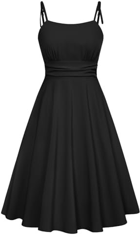 Belle Poque Black Dress for Women Square Neck Flared A-Line Midi Victorian Flowy Sun Dress Black BP0928-04 L