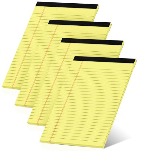 Rechtsblöcke, 12,7 x 20,3 cm, 4 Stück, schmal, liniert, 12,7 x 20,3 cm, gelber Mini-Notizblock, doppelseitiger Druck, perforierte Notizblöcke, 12,7 x 20,3 cm, liniertes Papier, linierte Schreibblöcke