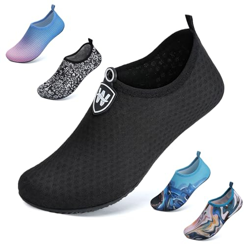 WateLves Badeschuhe Herren Damen Wasserschuhe Strandschuhe Schwimmschuhe Aquaschuhe Schnell Trocknend Barfußschuhe Breathable Surfschuhe Unisex Beach Pool Yoga(Schneeflocke Schwarz 44/45)