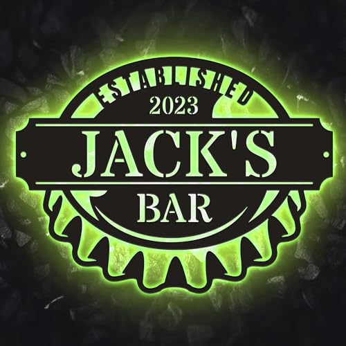 Personalized Bottle Cap Bar Sign Metal with LED, Bottle Cap Metal Wall Decor for Bar with Custom Name & Established Date, Bar Decoration, Gift for Man
