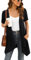 Wiwclo Womens Black Short Sleeve Cardigan Open Front Lightweight Summer Cardigan Kimono Casual Soft Draped Vest with Pockets High Low Hem 2025,Large