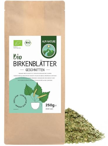 Alpi Nature Björklöv Skärda BIO 250g, Torkade och Skärda Björklöv för Teberedning, Lösbladigt Te