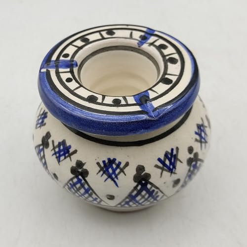 Marokkanischer Aschenbecher aus Terrakotta, handbemalt, von Handwerkern von Safi geruchshemmend und handgefertigt, Durchmesser 9,5 cm, 3003211336