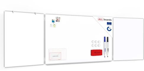 ALLboards Tableau Blanc Scolaire Type Triptyque avec Cadre en Aluminium 120x200//400 cm, Tableau Blanc Magnétique Whiteboard avec 2 Ailes