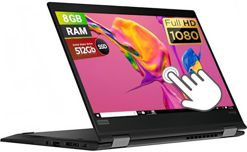 Lenovo ThinkPad X13 Yoga Gen1 2-in-1 Laptop Touchscreen 13.3 Zoll FHD (1920x1080) Core i5-10310 1.8GHz 8GB RAM 512GB SSD Tastatur Hintergrundbeleuchtung Win10 Pro (Generalüberholt)