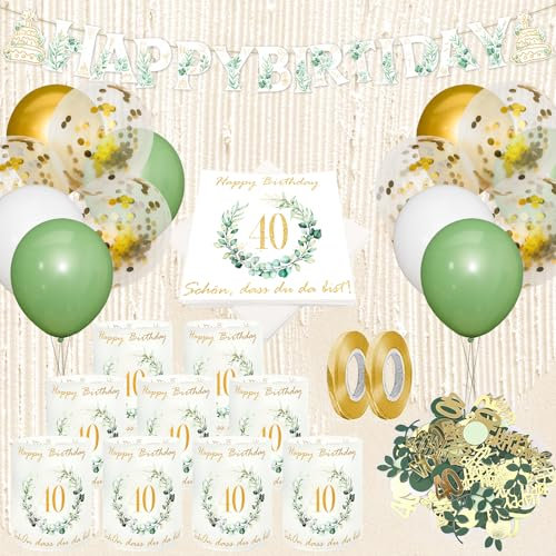 40. Geburtstag Deko Set - Servietten, Windlicht Tischdeko, Konfetti, Luftballons und Girlande - Geschenke für Frau und Mann