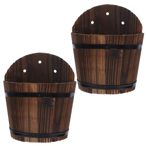 CAXUSD 2 Piezas Maceta de Madera Colgante Maceta para Colgar en la Pared Muro decoración Jardin Exterior jardineras de Madera Maceta de exhibición de Plantas Maceta de Cubo