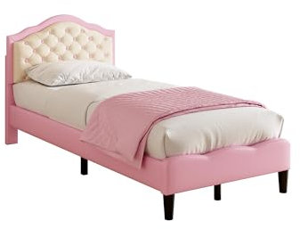 IANIYA Single Bed Frame, Gaming Bed for Single Beds, Floor Bed Option, Adjustable & Sturdy Bed Frames Single, Single Divan Bed with Chic Button-Tufted Headboard, No Box Spring Needed (3FT)