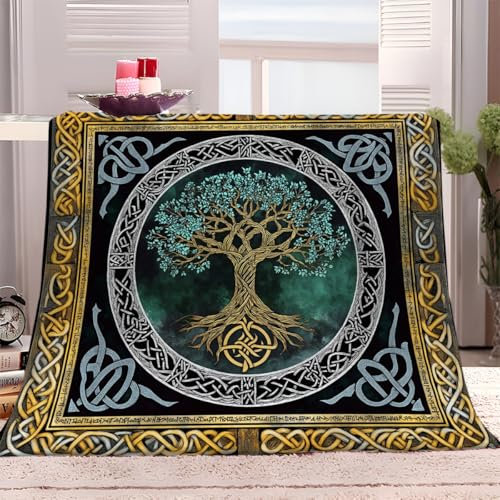 Generisch Kuscheldecke Flauschig Decke 180x200 cm Plüsch Decke Wikinger-Lebensbaum-Totem Tagesdecke für Kinder Erwachsene, Weiche Flanell Fleecedecke Sofadecke Outdoordecke für Bett
