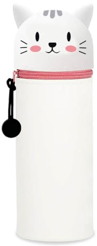 QRKPVHD Trousse Ecole 2 en 1 en Silicone Souple Kawaii, Chat Mignon Porte-Plume, Fermeture Eclair en Silicone Pochette de Stylo, Crayons, Marqueurs, Étui pour Fournitures Scolaires de Grande capacité