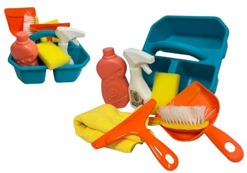 Set Pulizia Bambini Giocattolo Cesto Pulizia Casa Giocattolo con Paletta Scopino Spugna Strofinaccio Tergi Vetri e Accessori Scopino e Paletta Giocattolo Set di Pulizie per Bambini