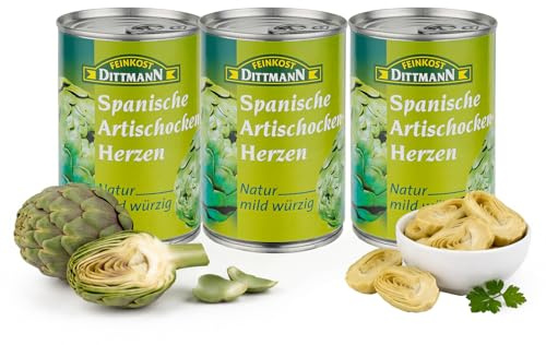 Feinkost Dittmann Spanische Artischockenherzen Natur, Mild-Würzig - 390g, 3er Pack – Hochwertige, Delikate Artischockenherzen aus Spanien, Ideal für Antipasti, Salate & Mediterrane Gerichte