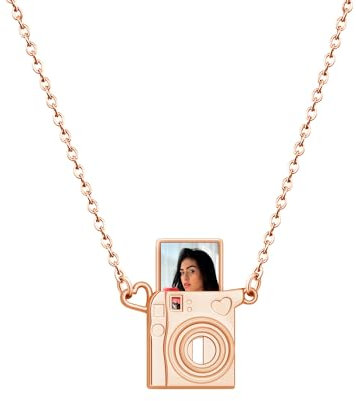 Kiddo Sky Personalised Photo Locket Necklace, Camera-Shaped Design, Custom Photo Pendant Necklace - Mothers Day Photo Gifts for Mom Wife Valentines Love Memorial Gifts for Girlfriend (Rose Gold)