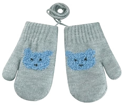 Faxianther Moufle d'hiver en Tricot Motif à Ours pour Bébé Garçon Fille de 0-3 Ans Mignon Gants Tricotés Chaud Épais avec Cordon Coupe-Vent