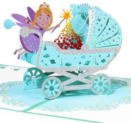 GREETING ART 3D Pop-Up Glückwunschkarte zur Geburt, Kinderwagen-Design für Junge, Baby Geschenkkarte, Babyparty Grußkarte