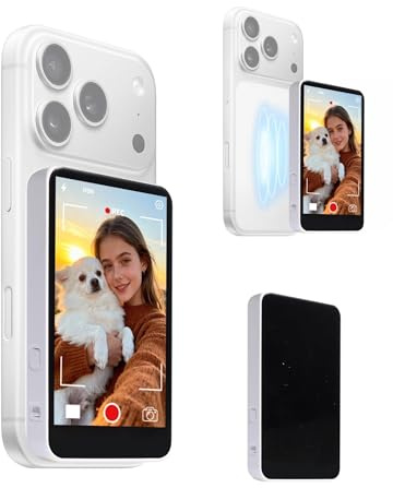 Vlog Selfie Monitor Screen for iPhone – 4.0 Magnetic Back Camera Monitor with Real-Time Wireless Preview, Compact Vlogging Mirror Display for YouTube, TikTok & Live Streaming (White)