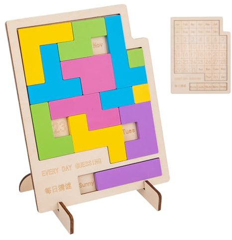 Brett Kalender Puzzle | Hergestellt Aus Holz, Tragbar Und Interaktiv | Kalender Puzzle Mit Täglicher Datums-Herausforderung - Für Jugendliche, Kinder Und Schüler - Geeignet Für Unterwegs, Im Schlafzim