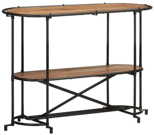 Zeehear Table console 110 x 42 x 76 cm, bois d'acacia massif marron, structure en fer noir, table d'appoint avec 2 étagères, table de couloir pour salon