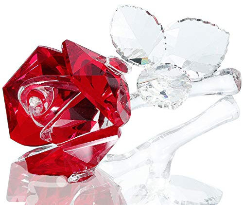 Waltz&F Kristall-Rosen-Blume, Glasrose, Briefbeschwerer, Sammlerstück, Statue, Hochzeitstisch, Tafelaufsatz, Ornament, rote Rose