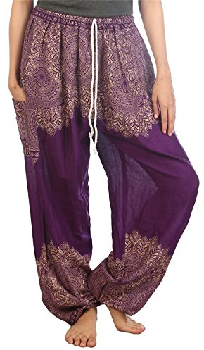 Lofbaz Damen Peacock 2 Kordelzug Harem Boho Hose Violett L
