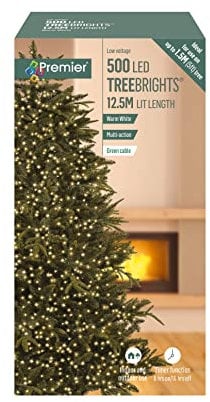 Premier Decorations 500 Supabright Christmas TREEBRIGHT Festive Lights, Warm White LEDs with Green Cable, 12.5m