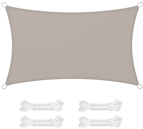 SONGMICS Vela Parasole 3 x 5 m, Impermeabile con Colonna d'Acqua 665 mm, Tenda da Sole Poliestere Antistrappo, Anti UV 93%, Terrazza Giardino Balcone, Rettangolare, Corde 2 m, Tortora GSH35TP