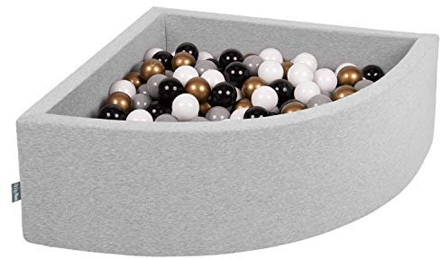 KiddyMoon 90X30cm/200 Bolas Piscina De Bolas ∅ 7Cm para Ninos Cuarto Angular Hecha En La UE, Grisclr:Blanco/Gris/Negro/Oro