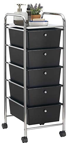 IDIMEX Badregal Rollwagen Rollcontainer GINA, mit 5 schwarzen Schubladen und Metallgestell edel verchromt