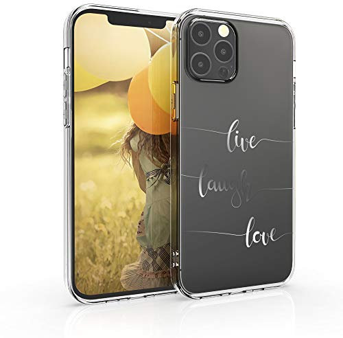 kwmobile Hülle kompatibel mit Apple iPhone 12 / iPhone 12 Pro - Handyhülle Silikon Case - Live Laugh Love Silber Transparent