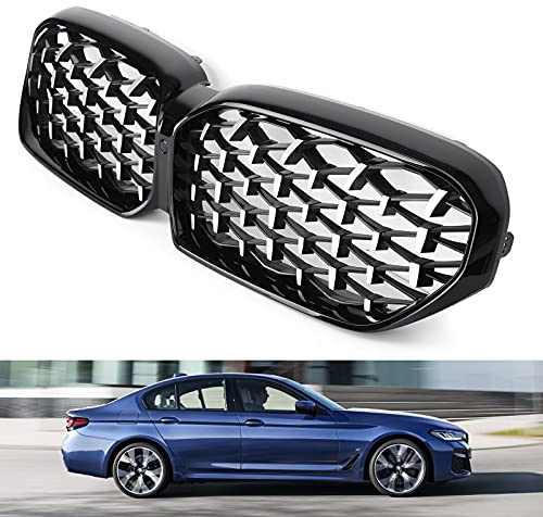 Artudatech Auto Kühlergrill Chrome Gloss Black Front Grill Kühlergrill W/Camera Passend für B-M-W 5-Series G30 G31 2021-2022