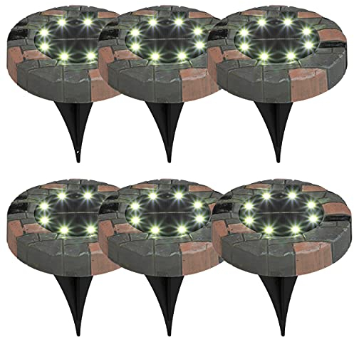Solar Bodenlampen mit je 8 kalt-weißen LEDs | inkl. Erdspieß | moderne Solarlampe für Außen | perfekt für Wege, Beete, Rasen etc. (6er Set, Stein-Optik)