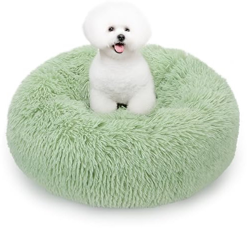 ALLSOPETS Beruhigendes Hundebett für Kleine und Mittelgroße Hunde Waschbares Donut-Katzenbett mit Rutschfester Unterseite Weiches Rundes Plüsch-Hundebett (Apfelgrün, 50cm)