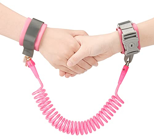 Anyfirst 2,5 M Anti-Verlorene Handgelenk Gürtel Leine, 360° Drehung Elastisches Drahtseil Kinder Leine für Reise Outdoor Spazieren, Rosa