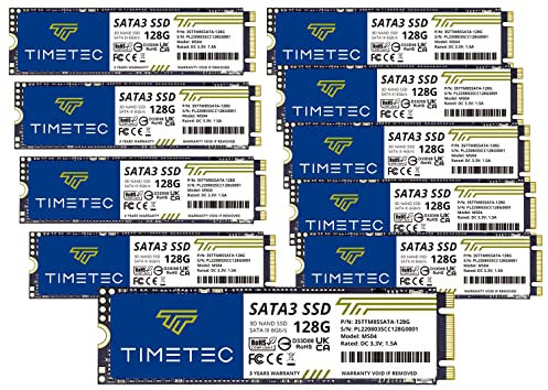 Timetec 128GBx10 (10 Pack) SSD 3D NAND SATA III 6Gb/s M.2 2280 NGFF 64TBW Read Speed Up to 550MB/s SLC Cache Performance Boost Internal Solid State Drive for PC Computer Laptop and Desktop