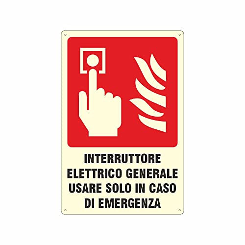 CARTELLO SEGNALETICO LUMINESCENTE - interruttore elettrico generale - Adesivo Luminescente O Pannello Rigido Luminescente (ADESIVO 10X15 CM)