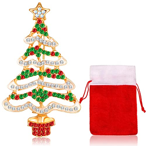 Spille Natalizie Spilla dell'Albero di Natale Spilla con Cristallo Spilla Colorati Strass con Borsa per Regali Donna Famiglia Decorazioni Ornamenti Gioielli Accessori
