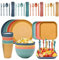 Service de table 52 pièces en plastique incassable pour 4 personnes, assiettes, bols, tasses, couverts de camping, paille, fourchettes
