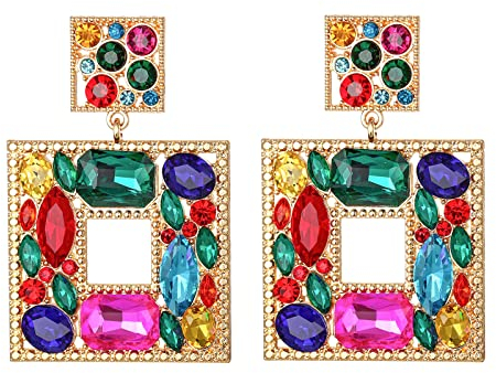 JUZICHEN Bunte Ohrringe Gross, Statement Glitzer Große Ohrringe, Modeschmuck Ohrring Bunt Hängend (Stil A)
