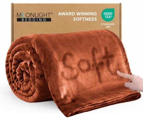 MOONLIGHT20015 Fleece Throw Blanket for Sofa - Soft Cosy Fluffy Blankets for Bed, 400 GSM Silk Touch Warm Single Throws for Audlts, Rust, 130x150 cm