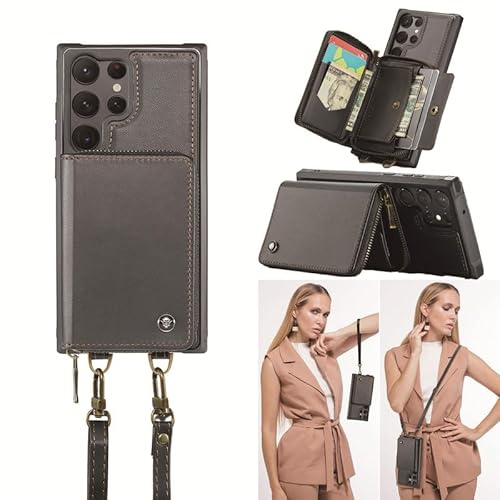 Yidai-Silu Galaxy S23 Ultra Wallet Case 【RFID-Schutzfunktion, Standfunktion, Mehr in 1】 PU Leder Etui Geldbörse Schultertasche Handy Hülle für Samsung Galaxy S23 Ultra 6,8” - Schwarz