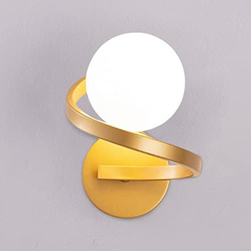 KRIPINC LED Wandleuchte Innen Glas, Glaskugel Lampe, Spiralgestaltung Wandlampe Kugel, Wandleuchte Innen Vintage, Wandlampe Modern für Wohnzimmer, Schlafzimmer, Nachttisch (Golden)