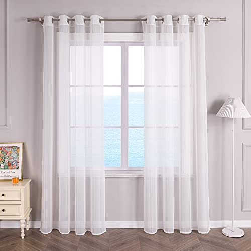 ESLIR Gardinen mit Ösen Voile Vorhänge Weiß Fensterschal Transparent Ösenschal Landhaus Wohnzimmer mit Vertikale Streifen BxH 140x245cm 1 Stück