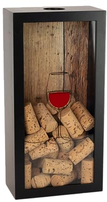Castell Deco - Collecteur de liège de vin, bouchons de bouteille, boîte de collecte de bouchons et bouchons en liège Fabriqué en bois véritable et verre (Short)