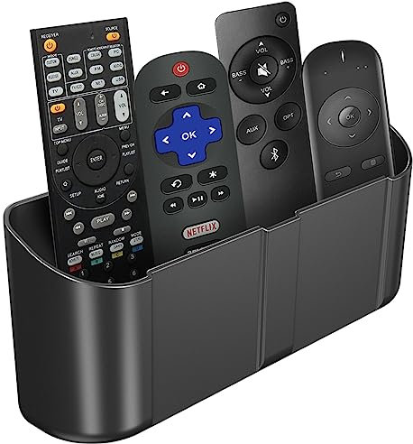 suptek Remote Control Holder Wall Mount,Hole-Free TV Remote Holder for 3 or 4 Remotes, Black, Quantity 1, S4B