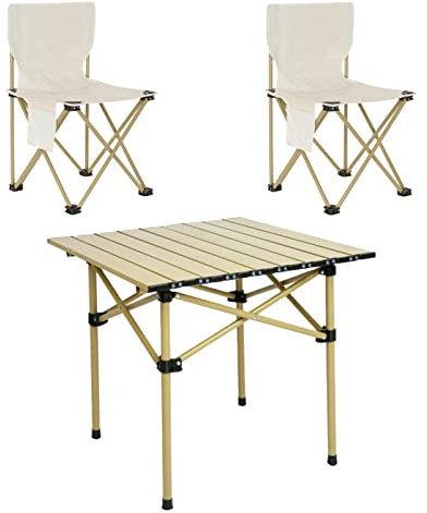 Oshhni Camping Klapptisch Stühle Set Stahl mit 2 Hockern Leichter Campingtisch Tragbarer Faltbarer Picknicktisch für Picknickdeck Angeln Terrasse BBQ