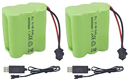 ZYGY 2PCS AA 7.2V 2800mah RC Battery Pack with SM-2P plug and USB charging cable for Toy Tank Engineering Truck Flatbed Semi-Trailer RC Ni-MH high Capacity Battery