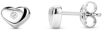 Orovi Schmuck Damen Diamant Herz–Ohrstecker mit 2 natürlichen Diamanten in einer Zargen Fassung Zeitlose klassische Ohrringe aus 925 Sterling Silber