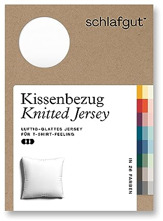 schlafgut Knitted Jersey Kissenbezug 80x80 cm Full-White Uni weicher Premium Kopfkissenbezug einzeln, faltenfrei mit Elasthan